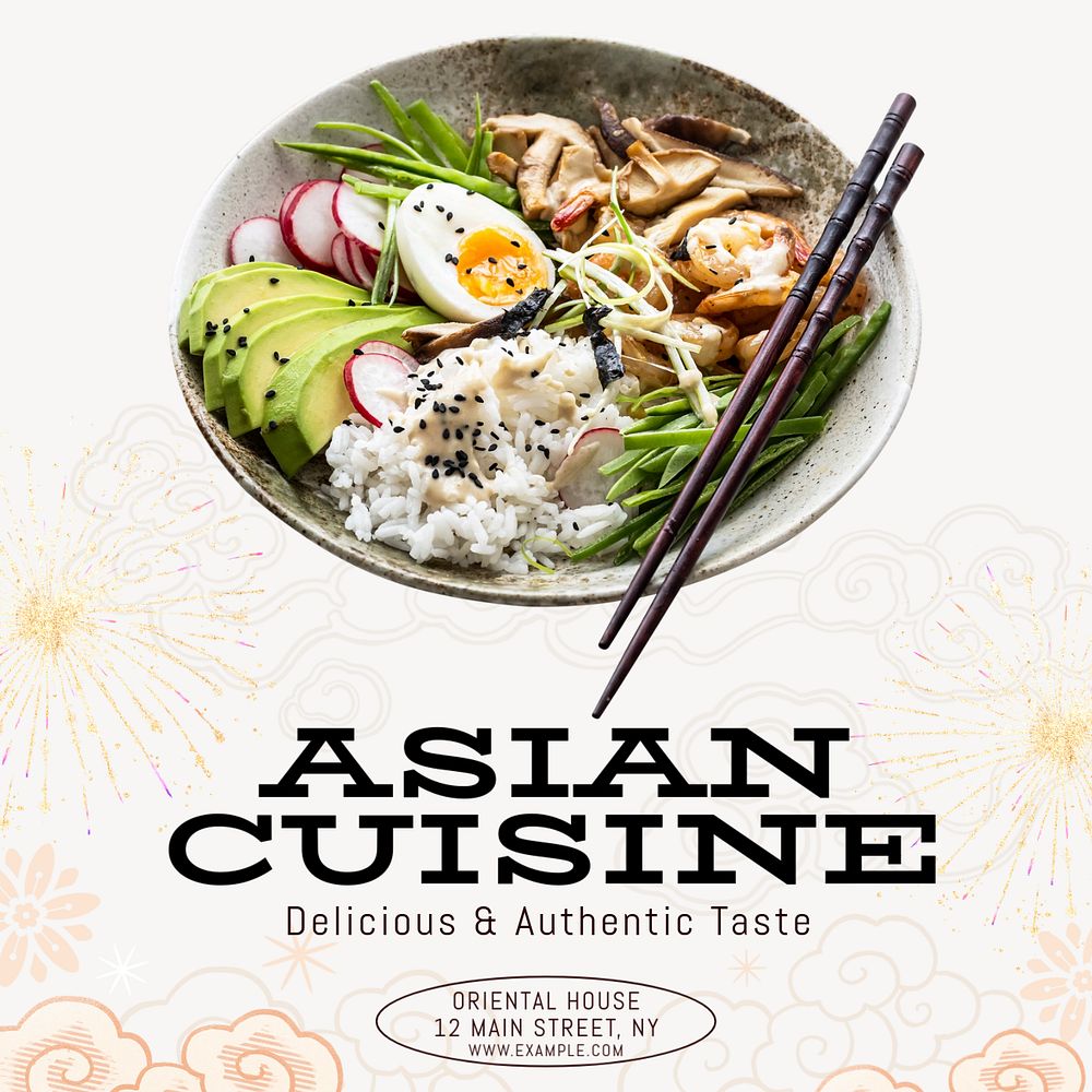 Asian cuisine Instagram post template, editable text