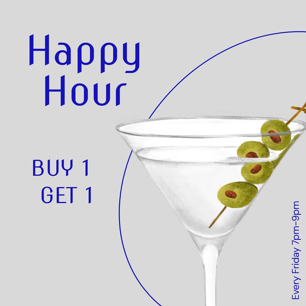 Happy hour Instagram post template, editable text