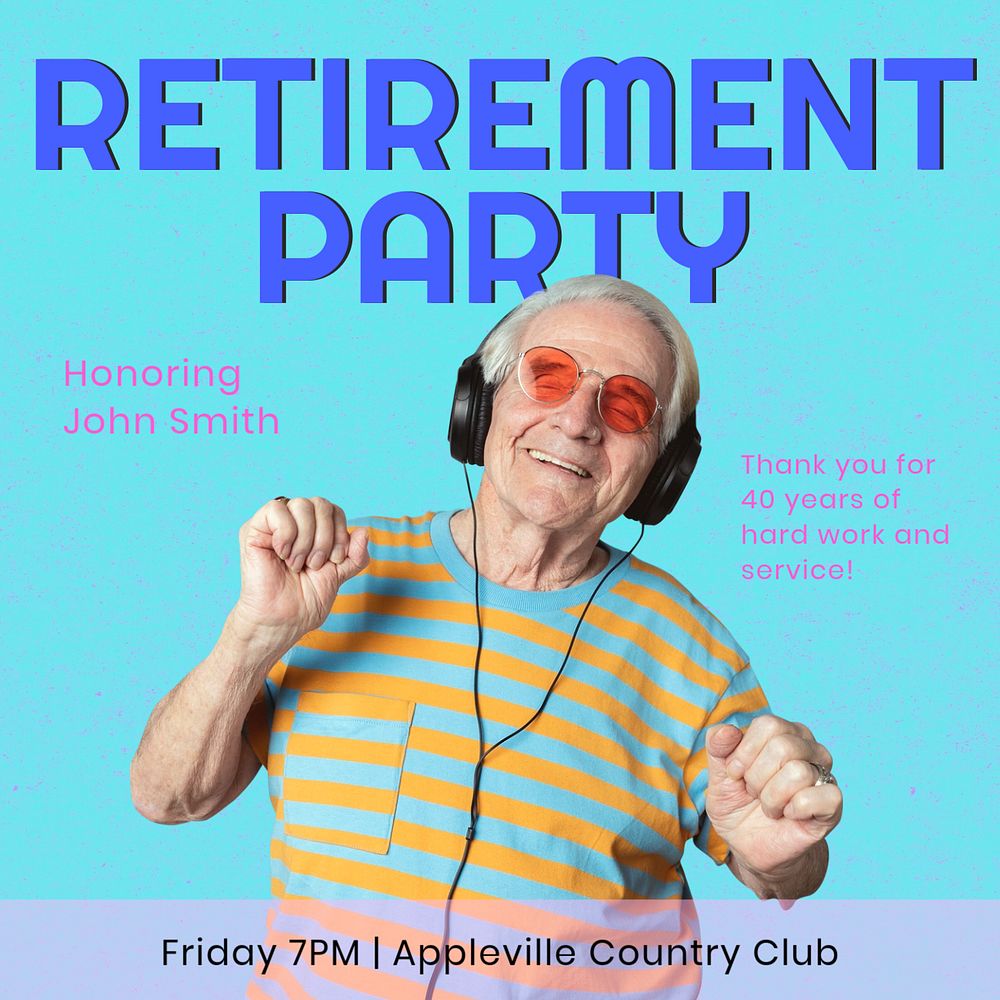 Retirement party Facebook post template, editable design