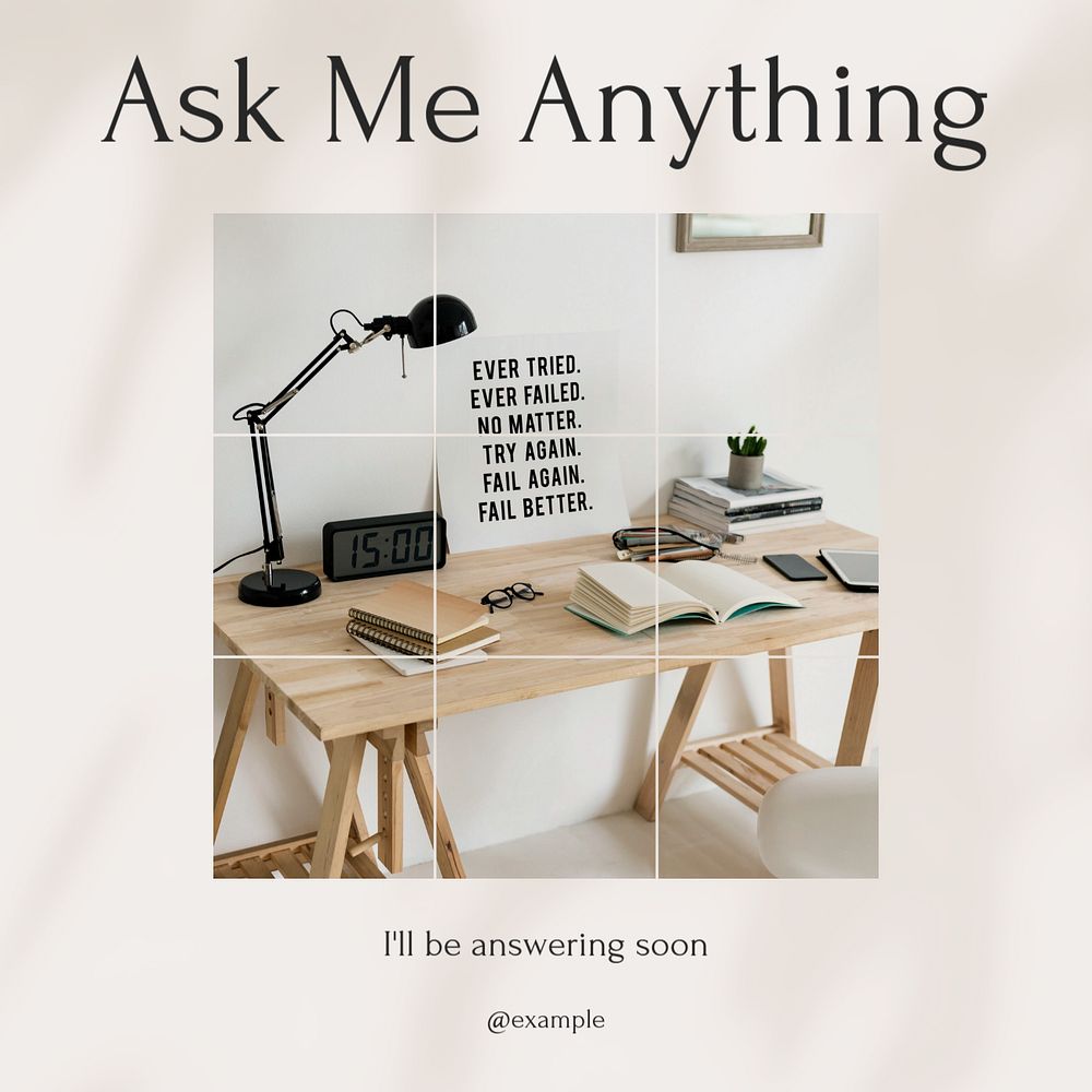 Workspace minimal style  Instagram post template, editable text