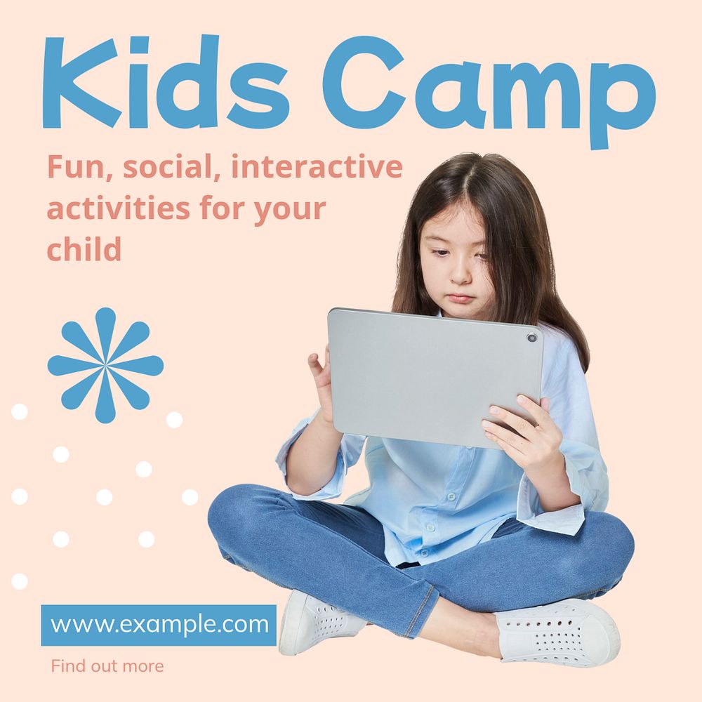 Kids camp Instagram post template, editable text