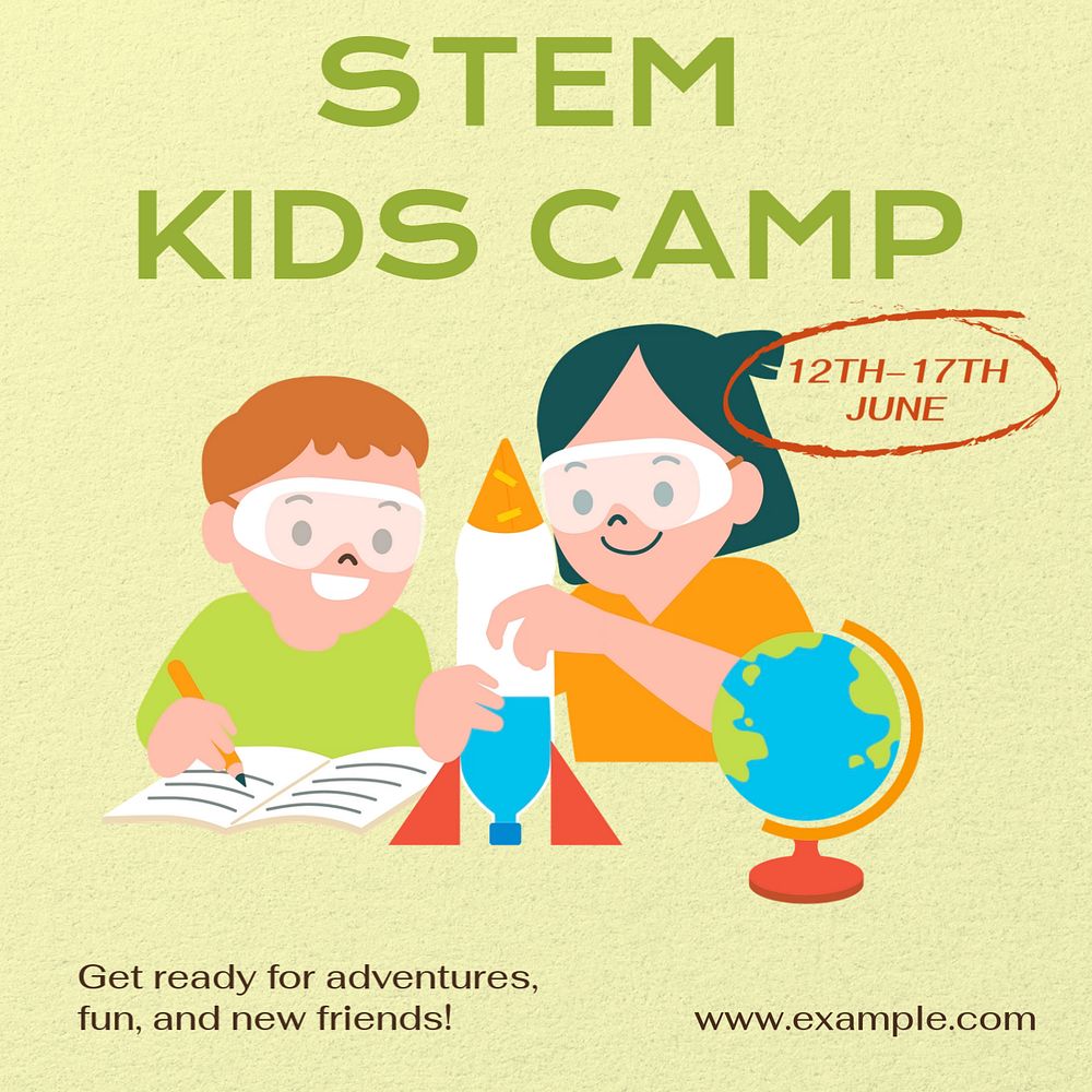 STEM kids camp post template, editable social media design