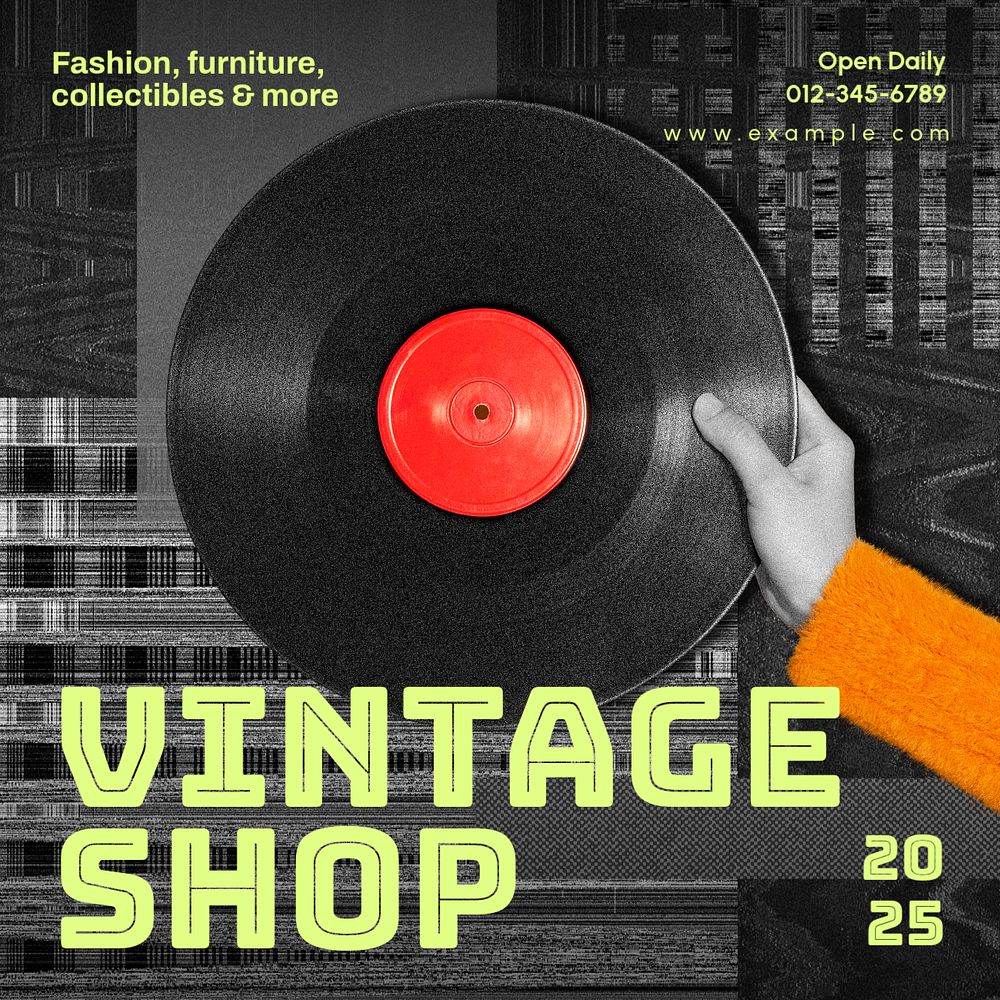 Vintage shop Instagram post template, editable text