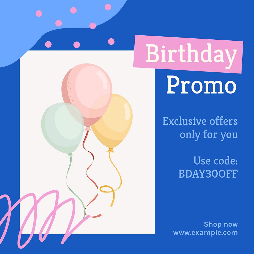 Birthday promo Instagram post template, editable text