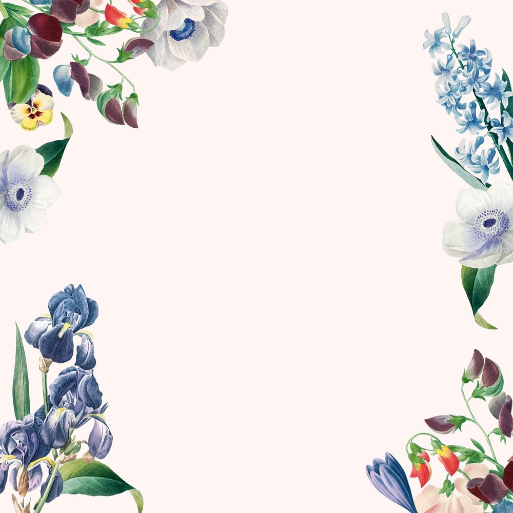 Editable blue flower border, botanical design