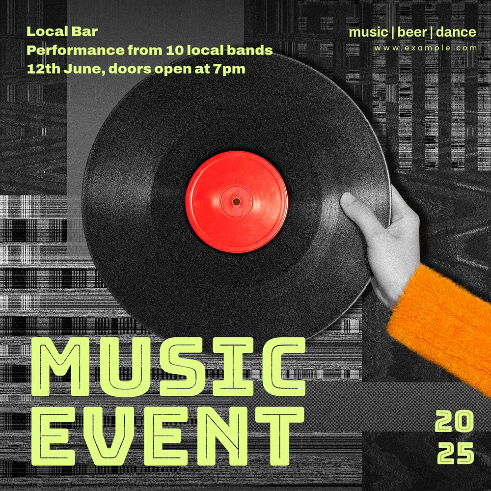 Music event Instagram post template, editable text