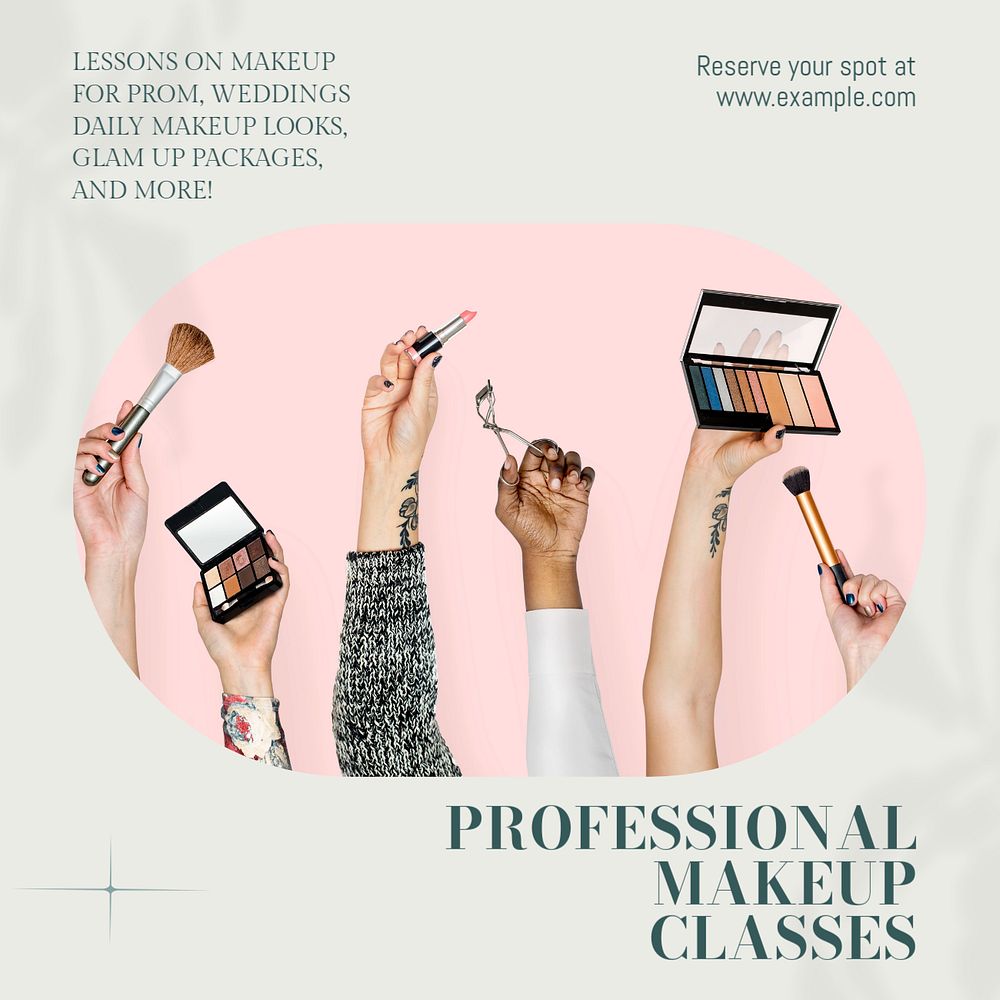 Professional makeup classes Instagram post template, editable text