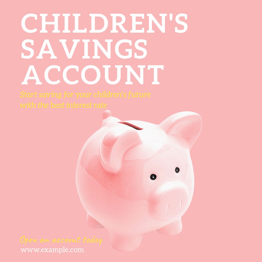 Kid's savings account  Instagram post template, editable text