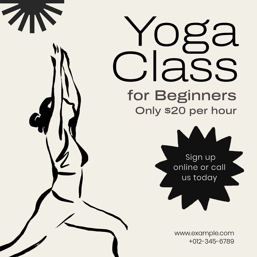 Yoga class Facebook post template, editable design