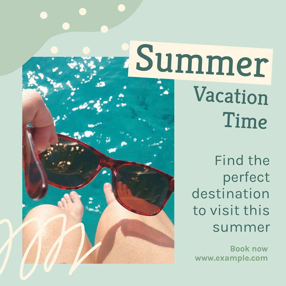 Summer vacation time  Instagram post template, editable text