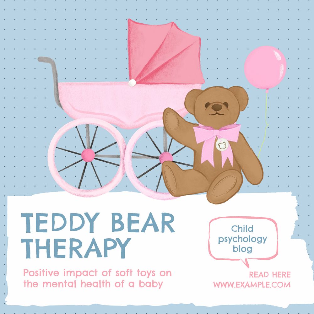 Teddy bear therapy Instagram post template, editable text