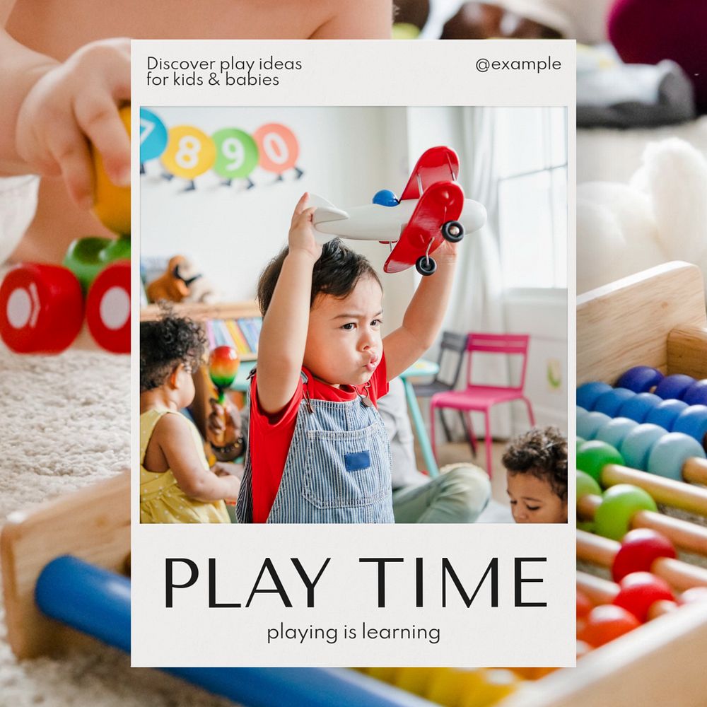 Play time Instagram post template, editable text