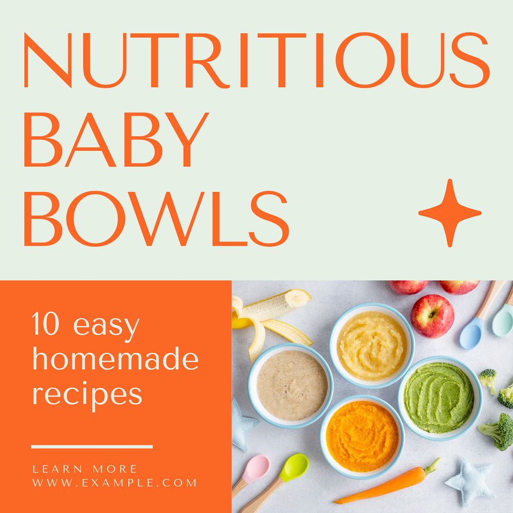 Nutritious baby food  Instagram post template, editable text