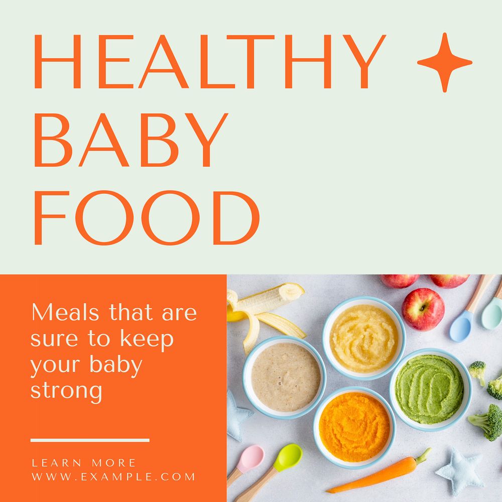 Healthy baby food  Instagram post template, editable text