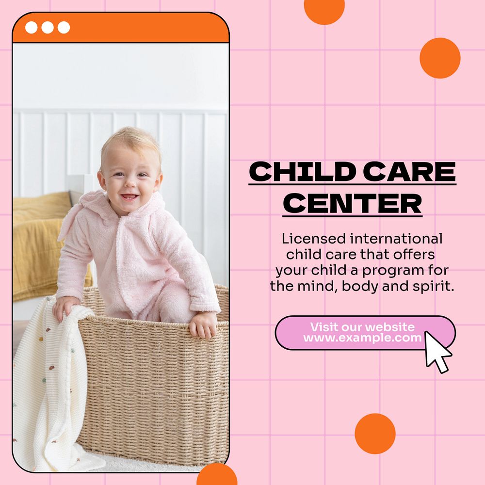 Child care center  Instagram post template, editable text