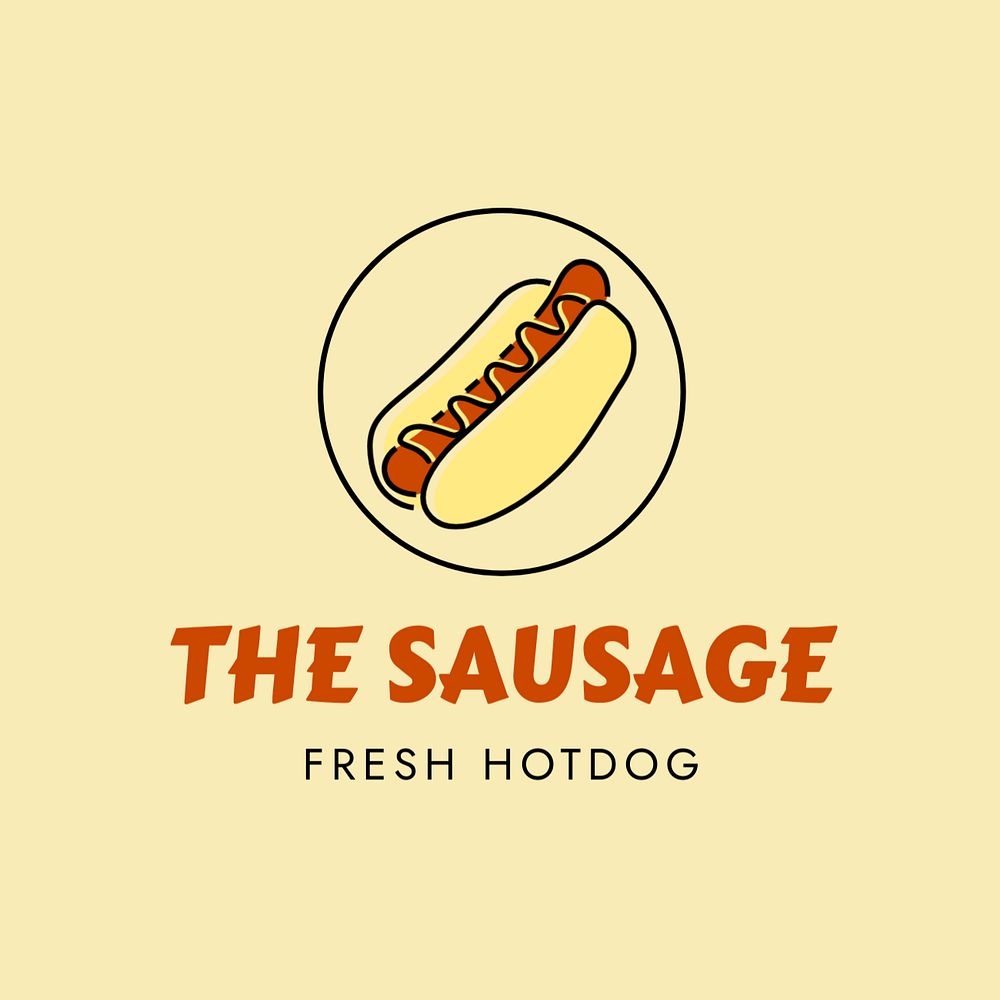 Hot dog shop editable logo, line art design