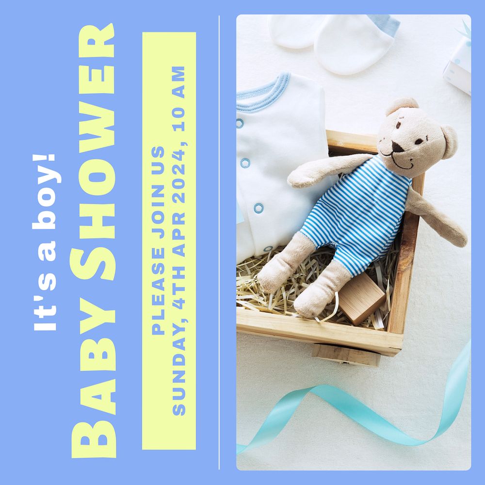 Baby shower Instagram post template, editable text