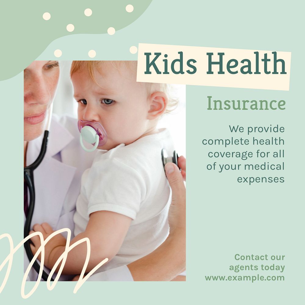 Kids insurance  Instagram post template, editable text