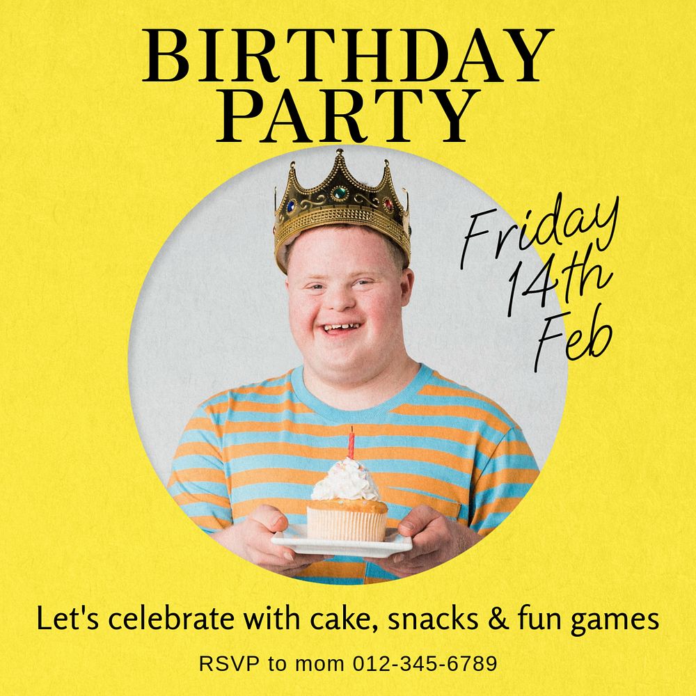 Birthday party  Instagram post template, editable text