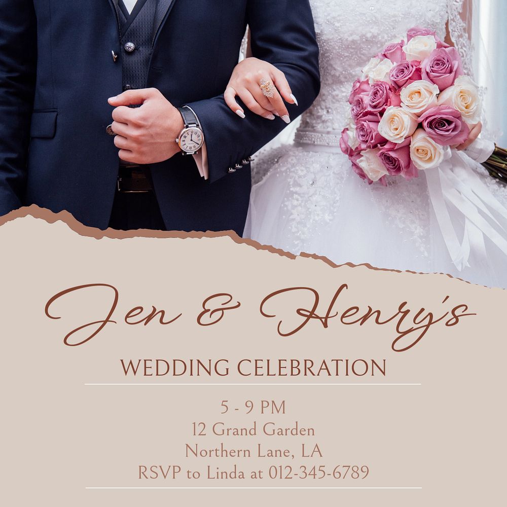 Wedding celebration  Instagram post template, editable text