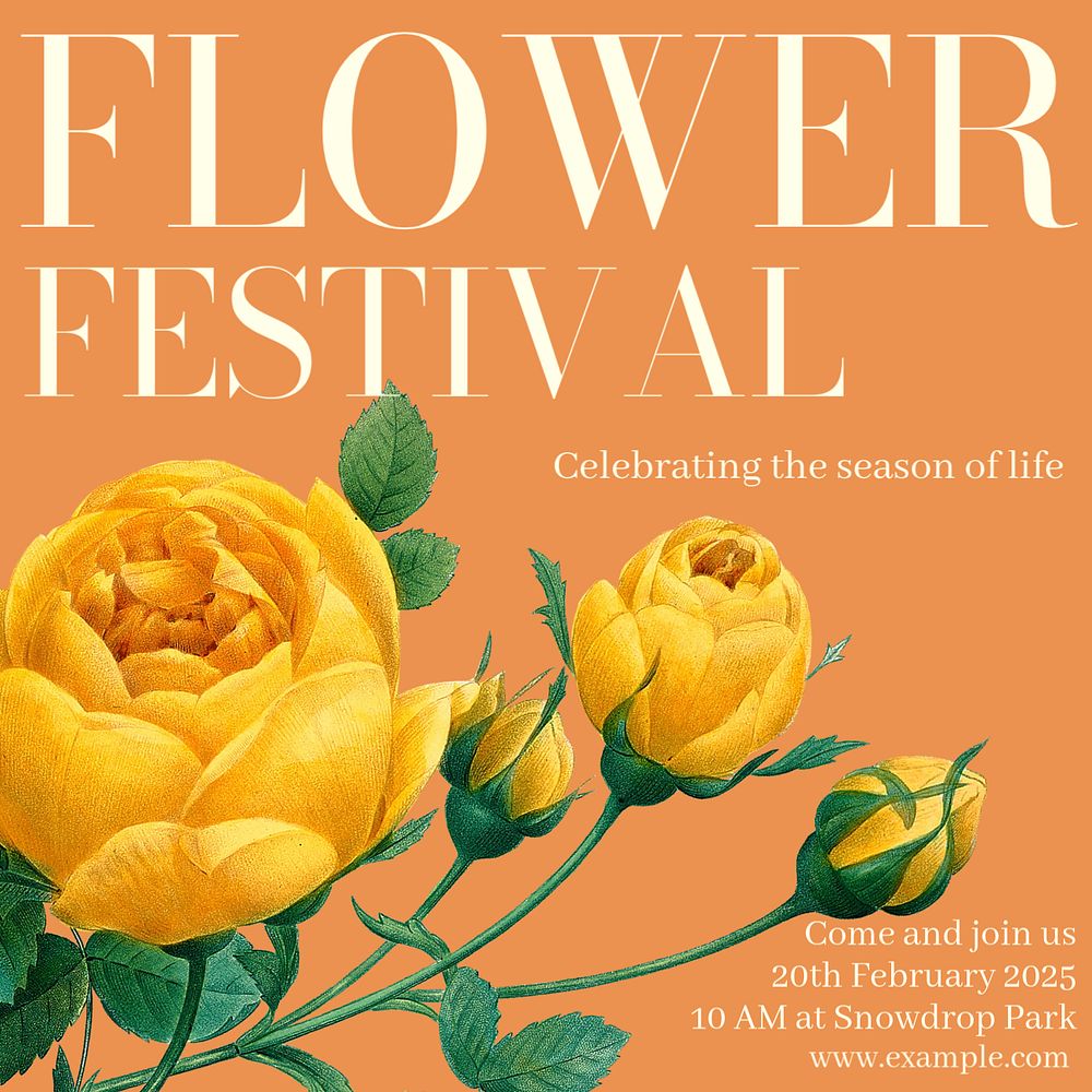 Flower festival Facebook post template, editable design