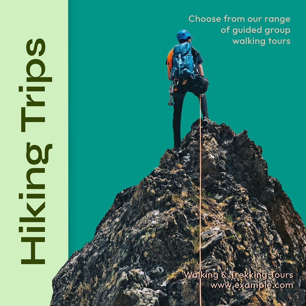 Hiking trips Instagram post template, editable text