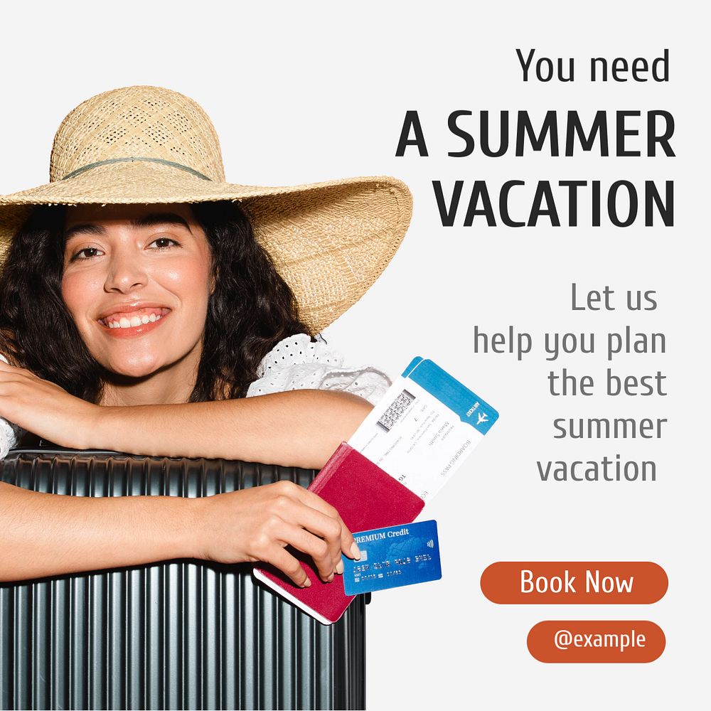 Summer vacation  Instagram post template, editable text