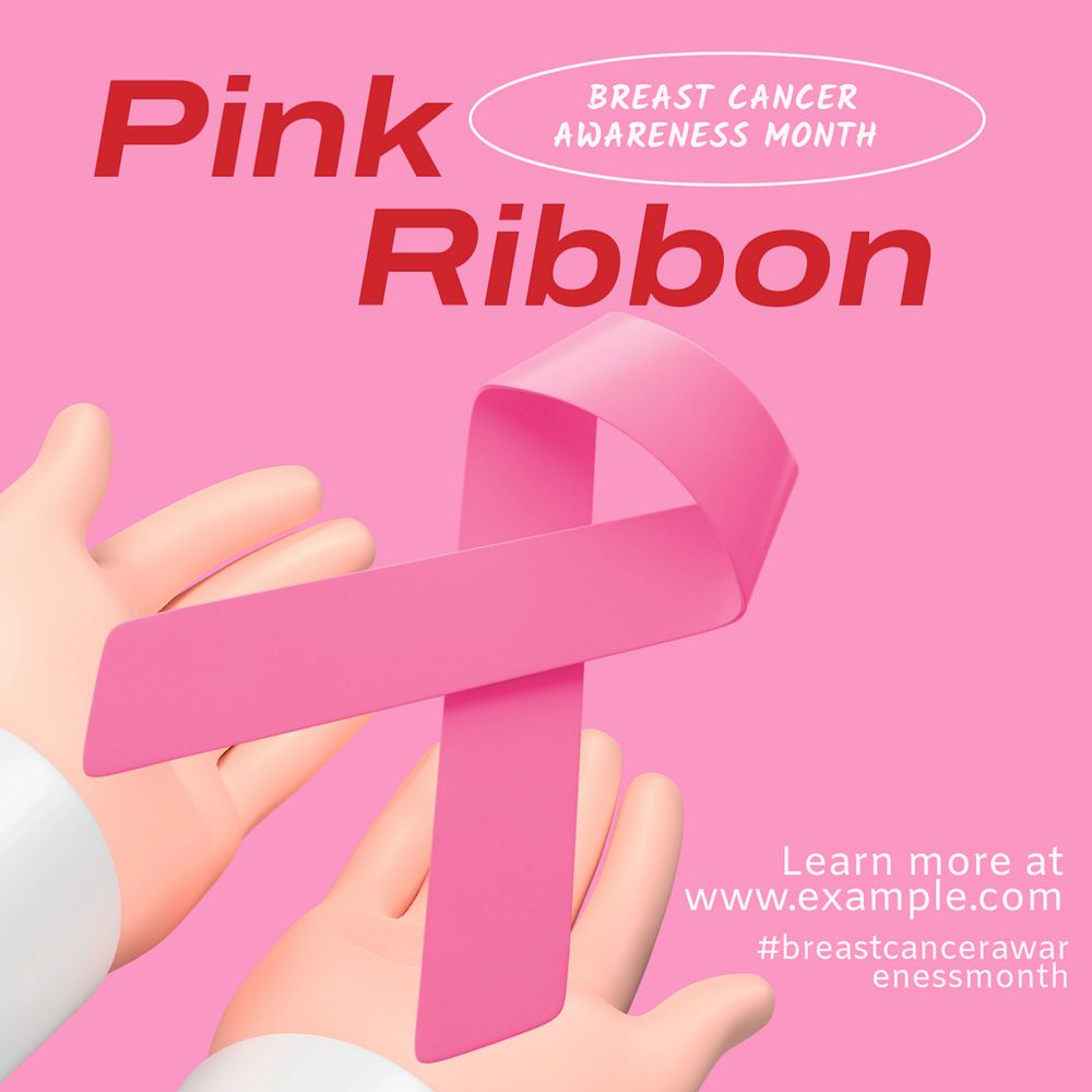 Pink ribbon Instagram post template, editable text