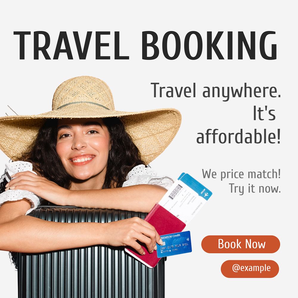 Travel booking website Instagram post template, editable text