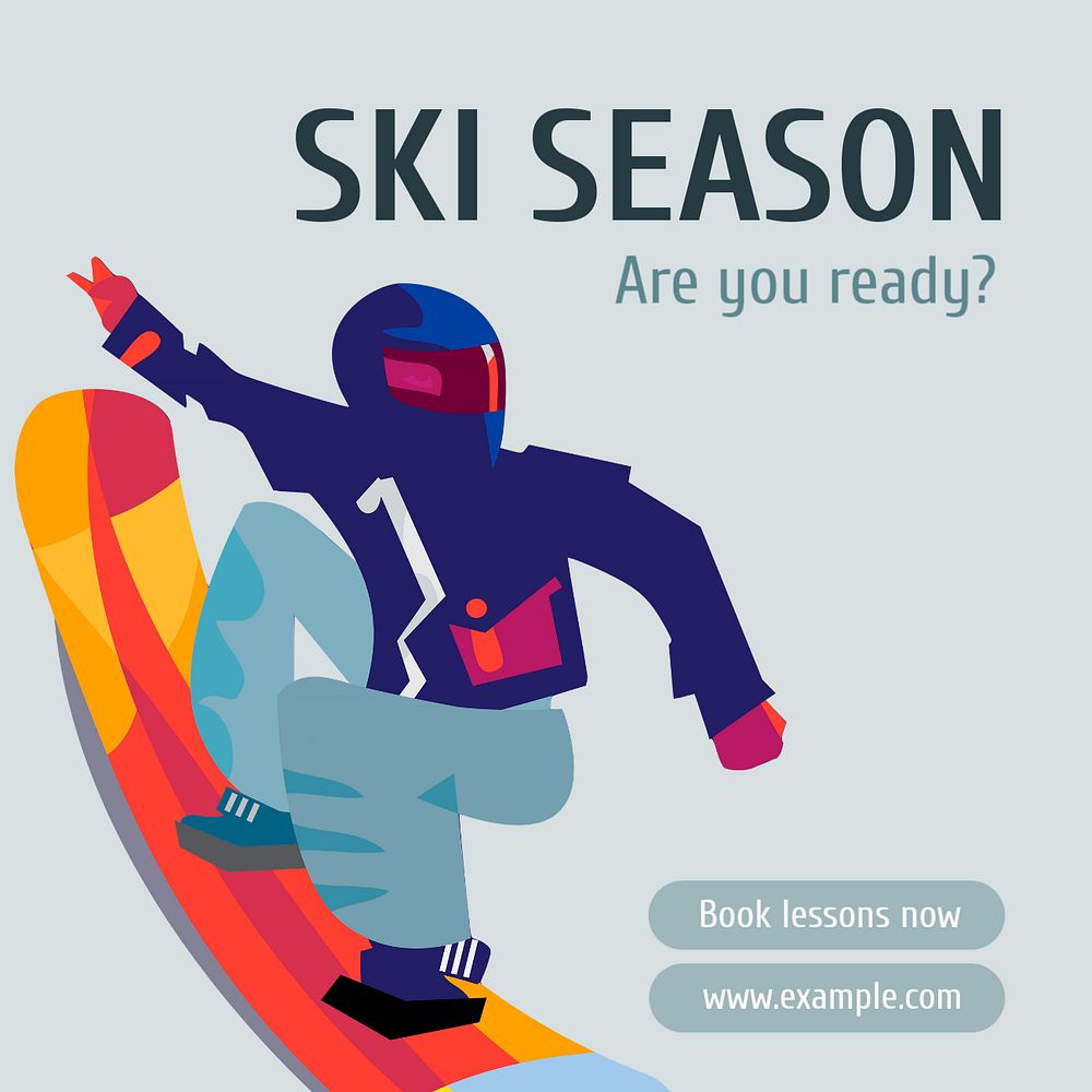 Ski lesson Instagram post template, editable text