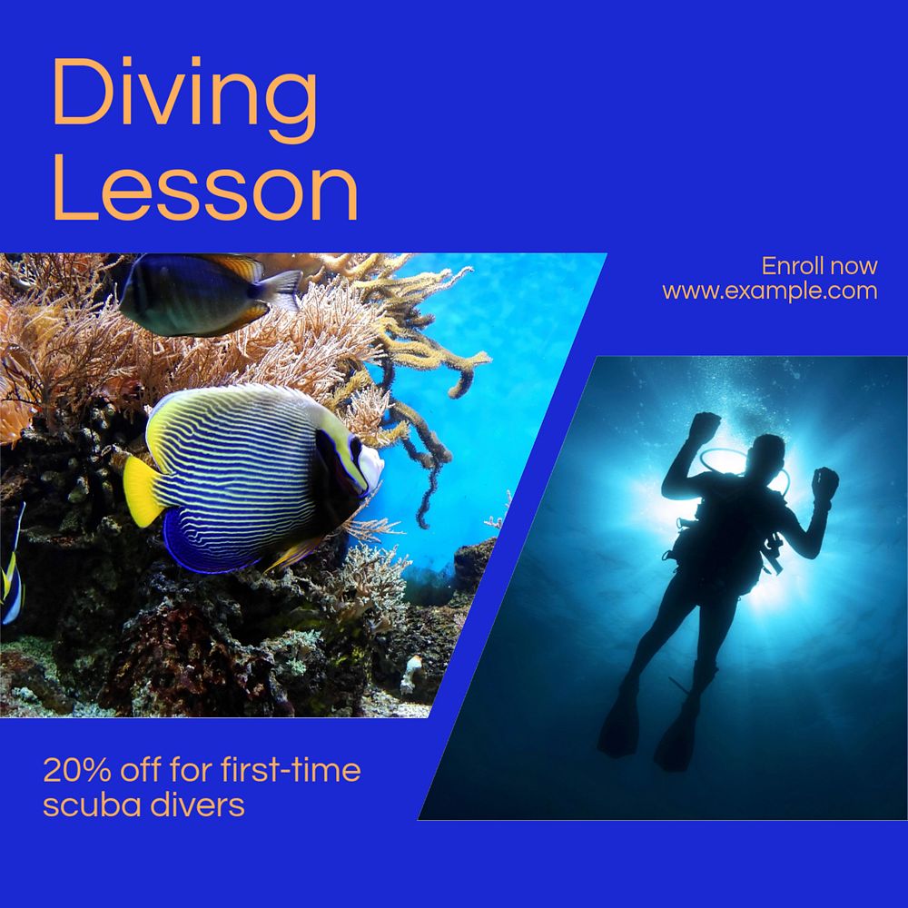 Diving school Instagram post template, editable text