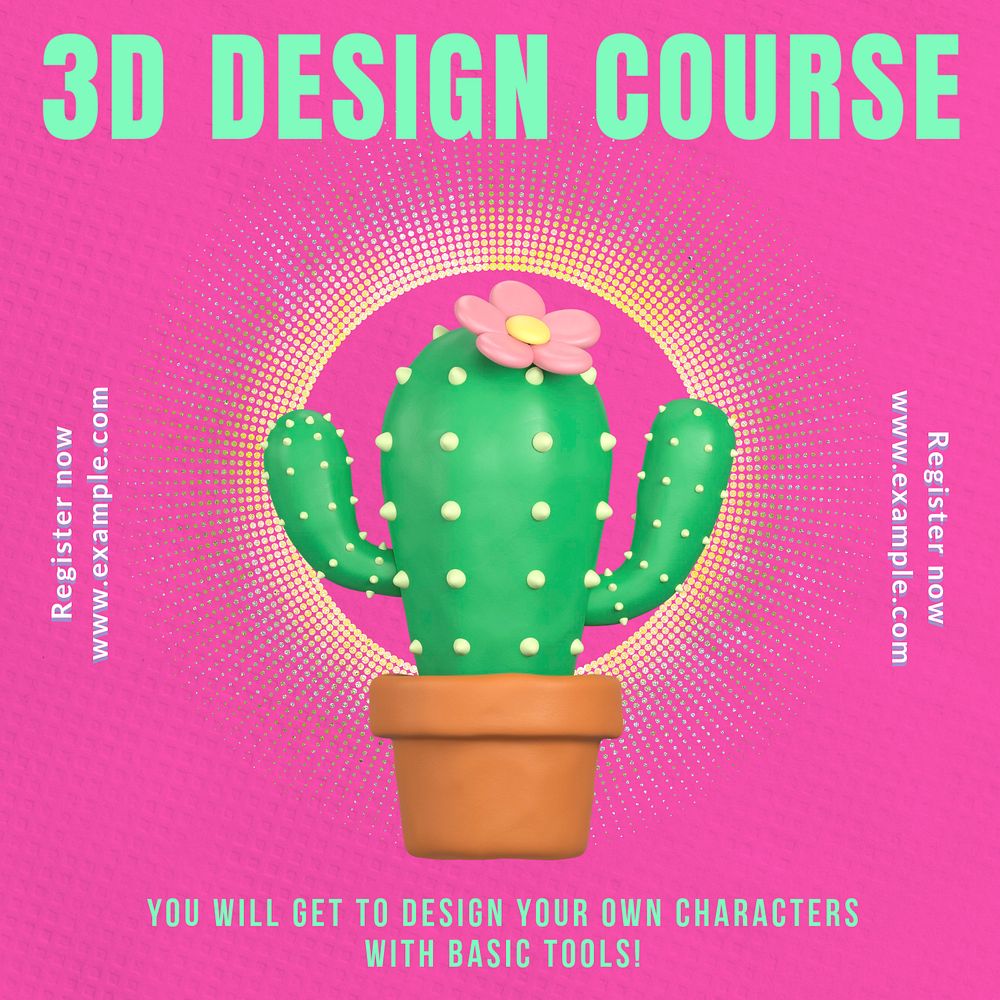 3D design course post template, editable social media design