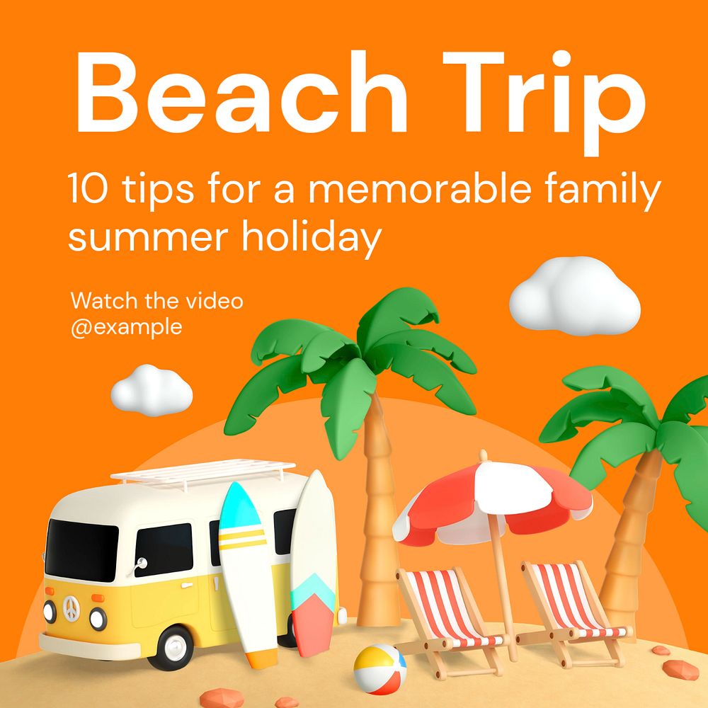 Beach trip  Instagram post template, editable text