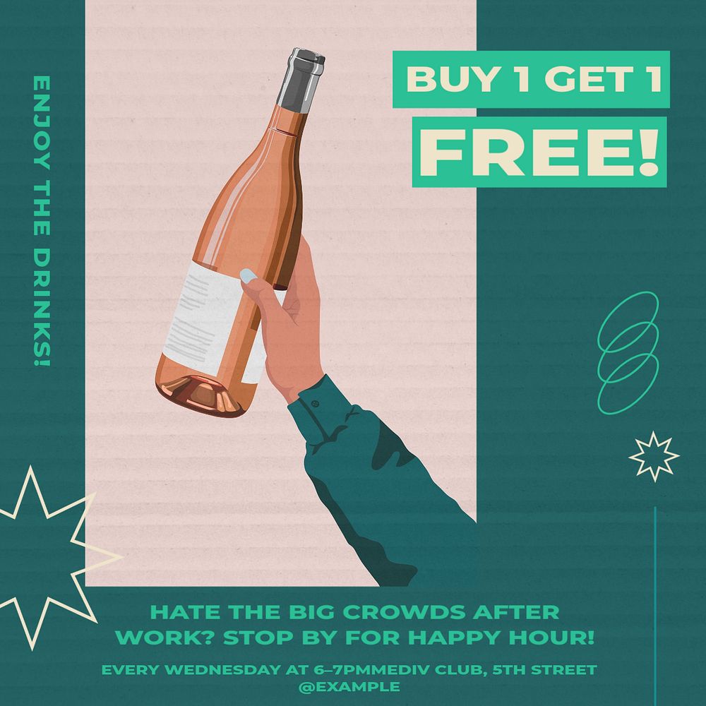 Happy Hour Instagram post template, editable text