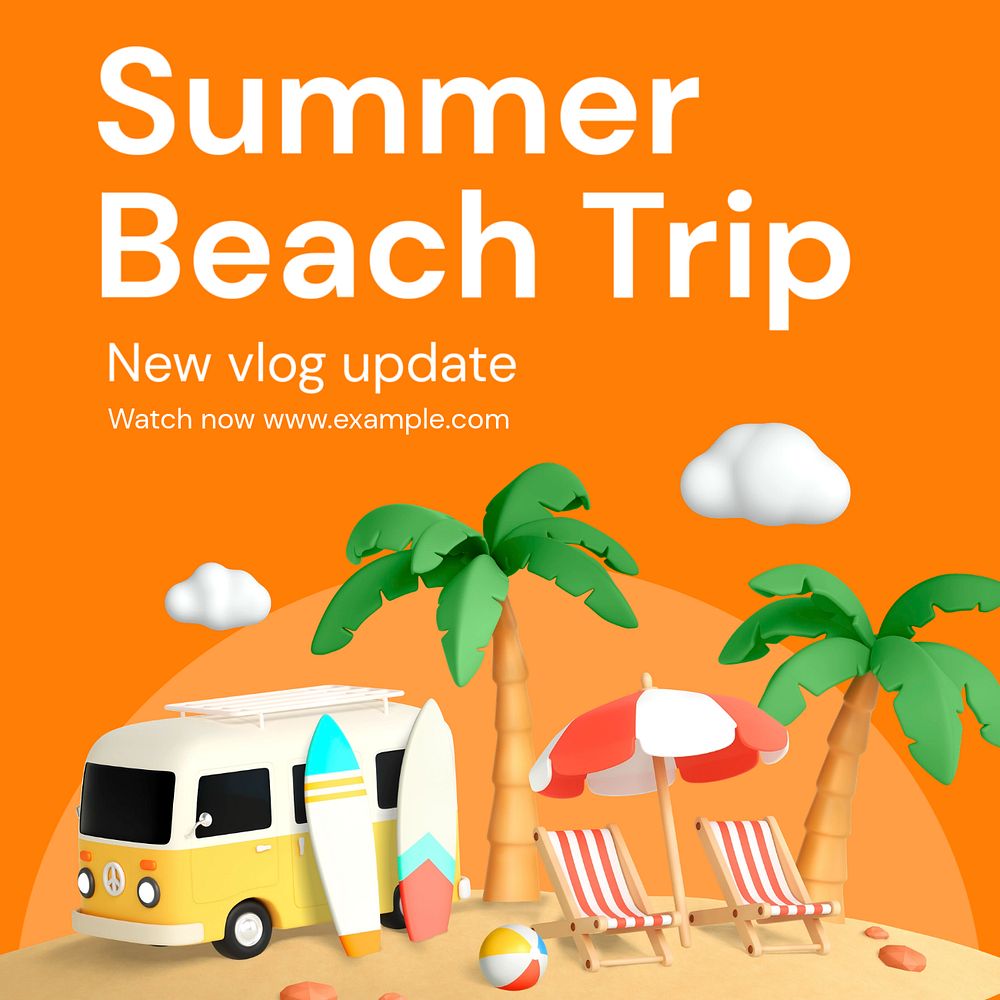 Summer beach trip  Instagram post template, editable text