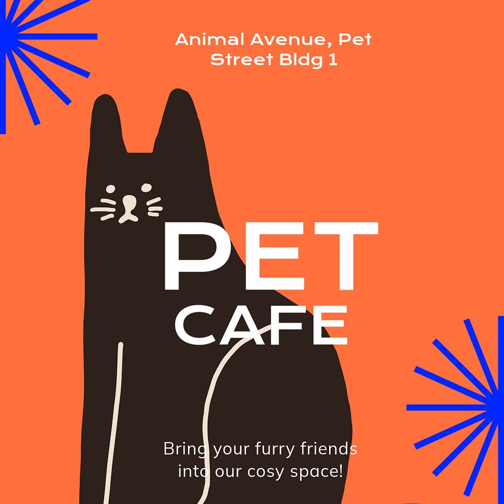 Pet cafe Instagram post template, editable text