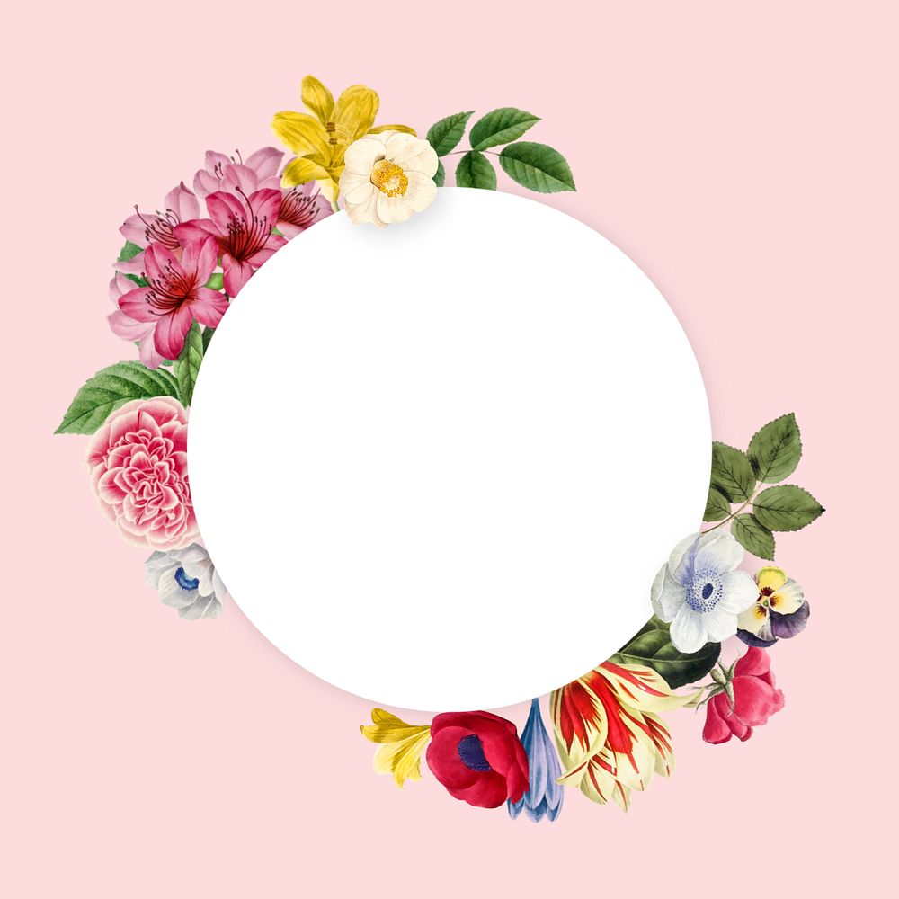 Floral round badge, editable botanical illustration design