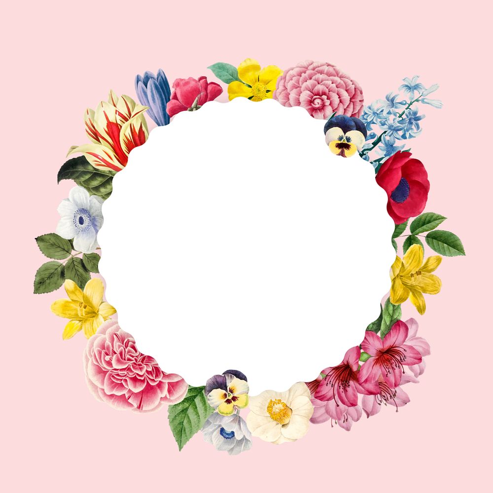 Floral round frame, editable botanical illustration design