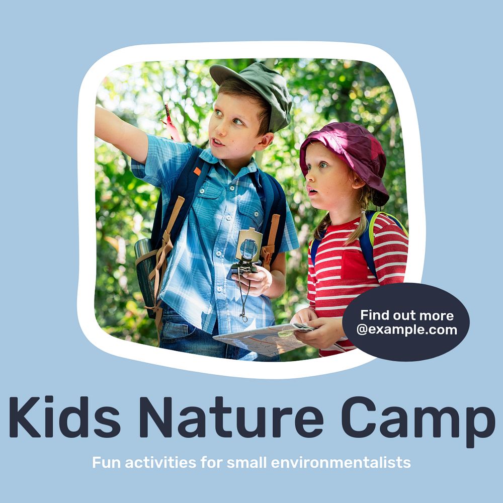 Kids nature camp  Instagram post template, editable text