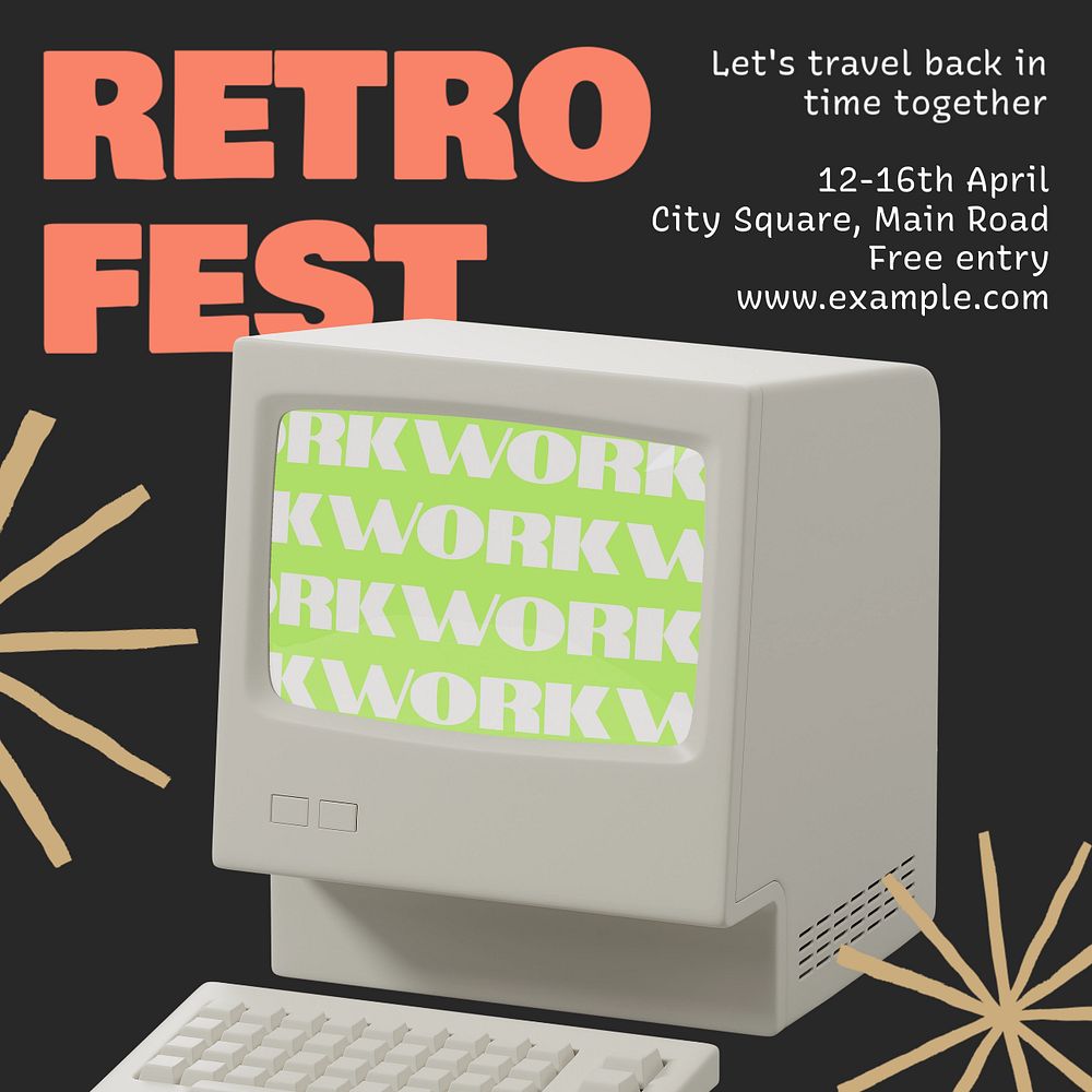 Retro fest  Instagram post template, editable text