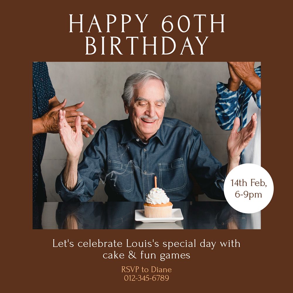 Senior's birthday  Instagram post template, editable text