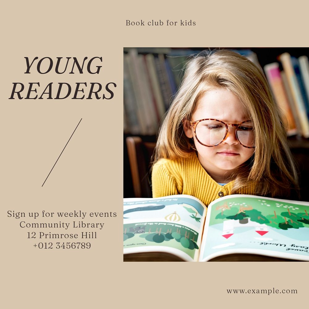 Young readers   Instagram post template, editable text