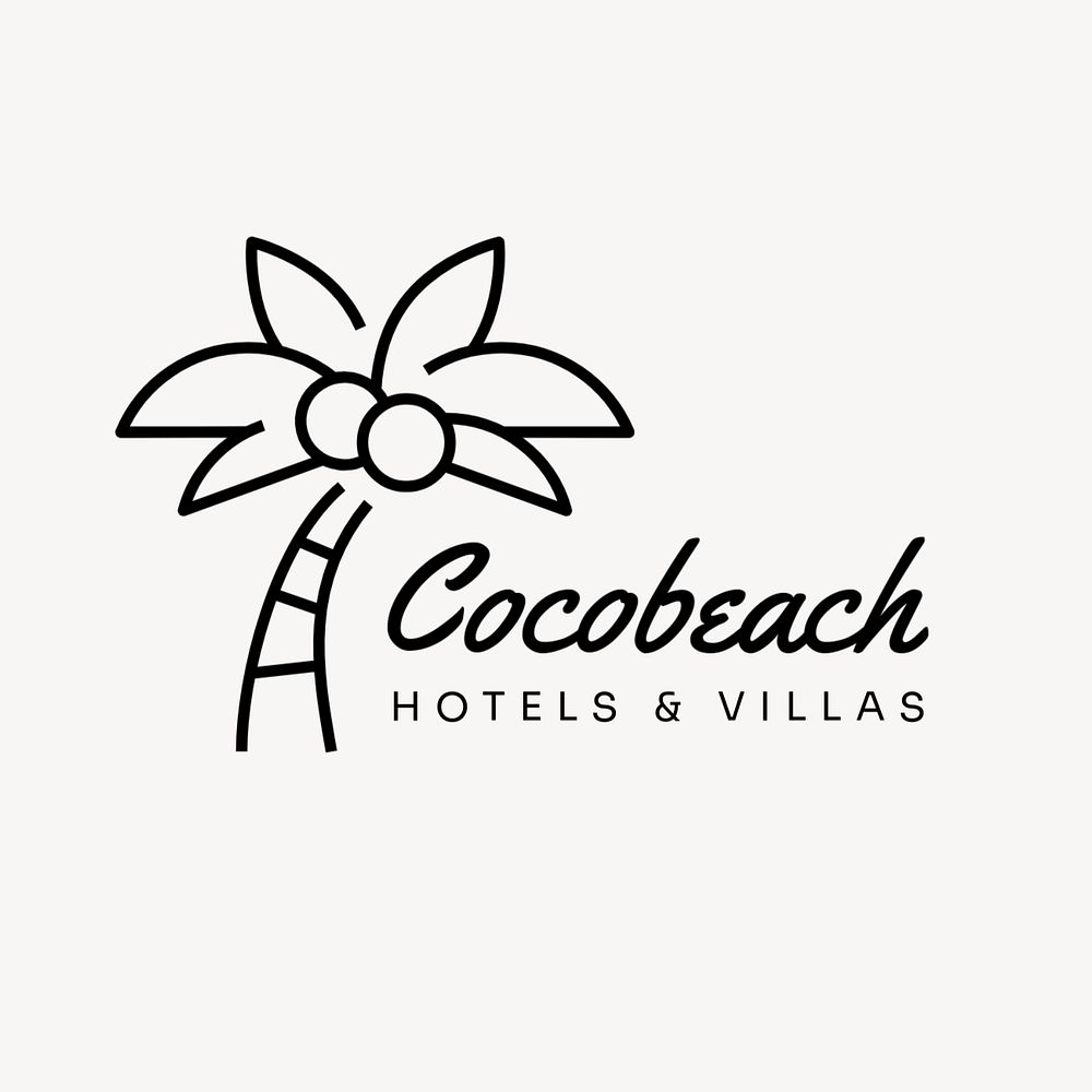 Cocobeach hotel editable logo, line art design