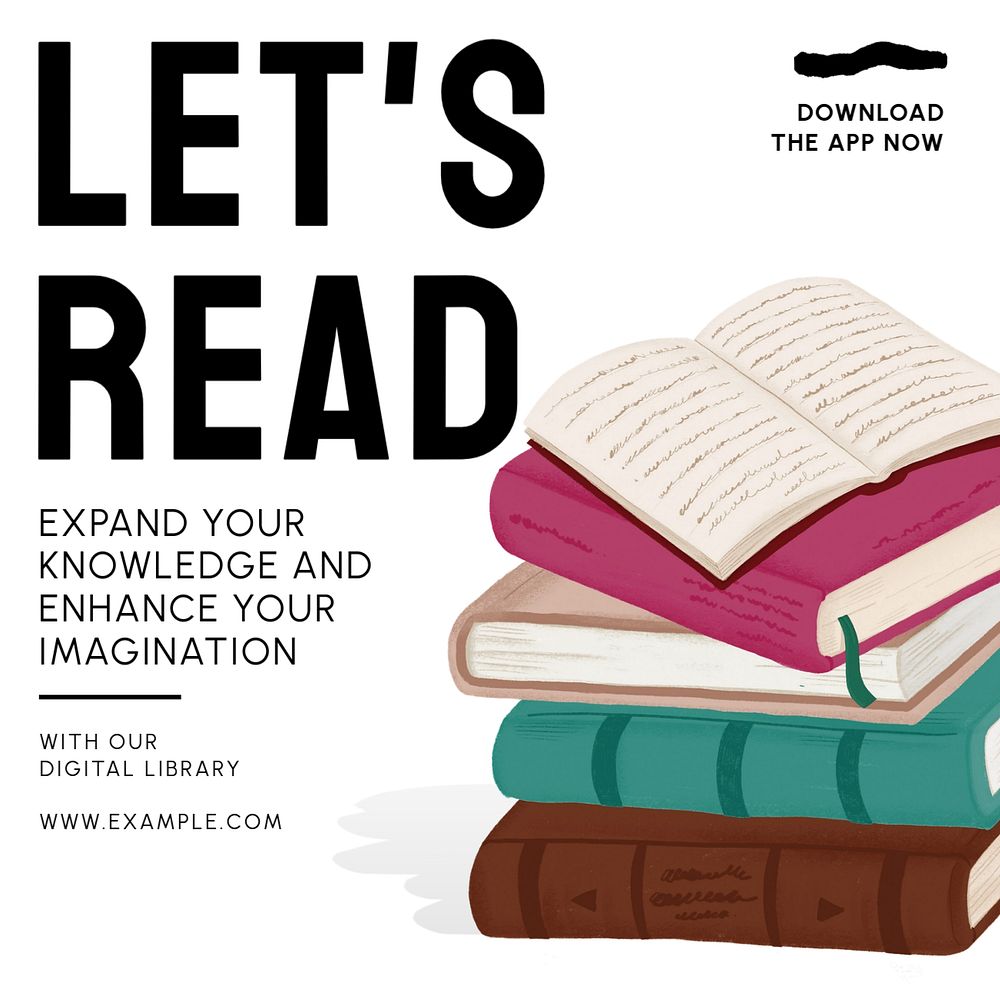 Reading & library  Instagram post template, editable text