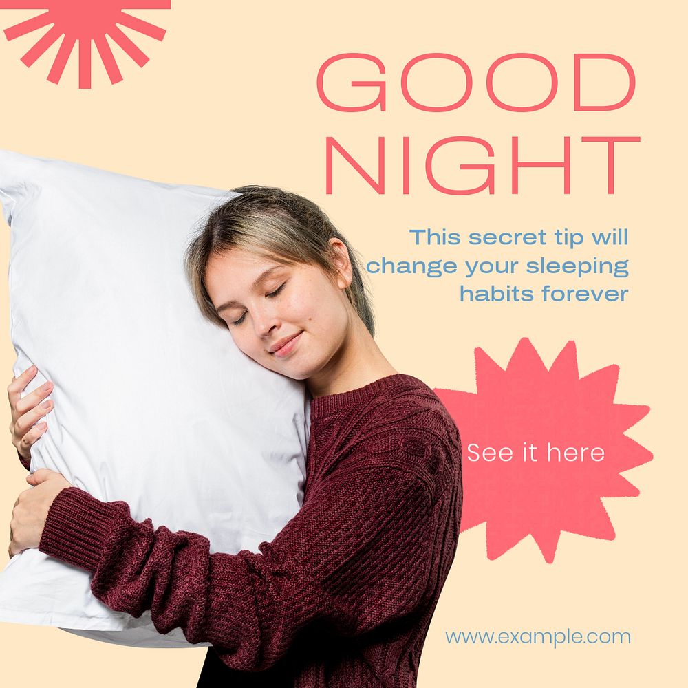 Good night Instagram post template, editable text