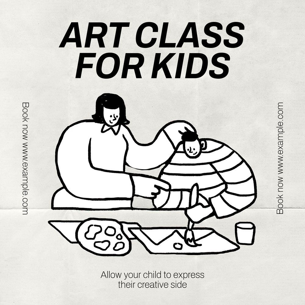 Kid's art class Instagram post template, editable text