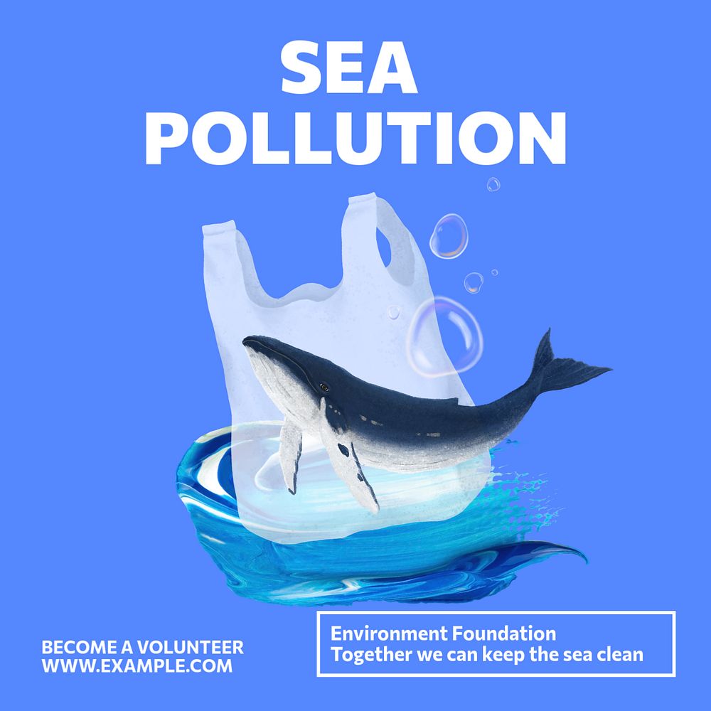 Sea pollution Instagram post template, editable text