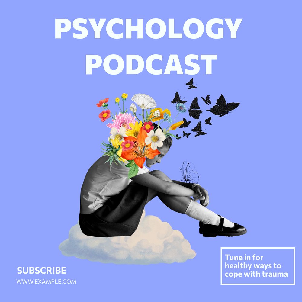 Psychology podcast Instagram post template, editable text