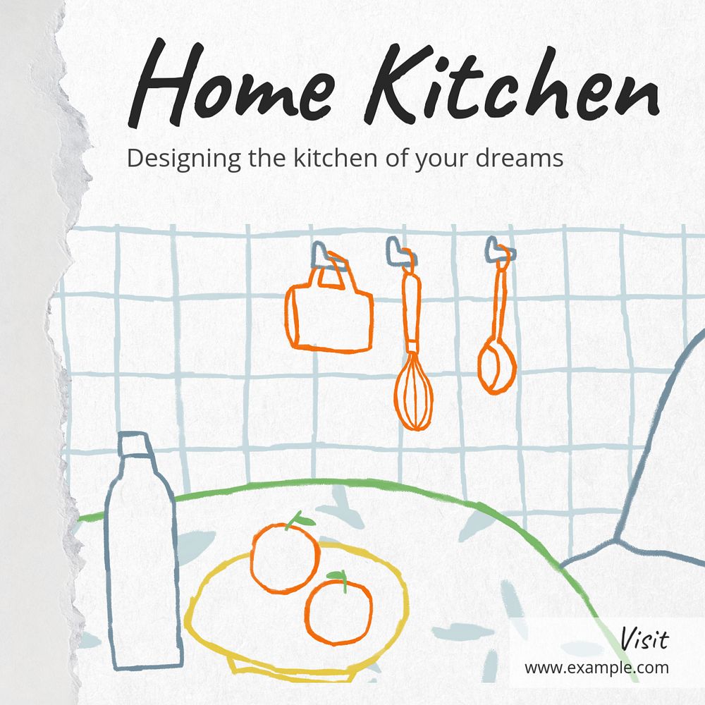 Home kitchen design  Instagram post template, editable text