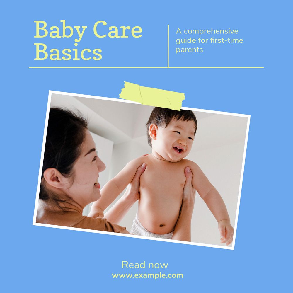 Baby care Instagram post template, editable text